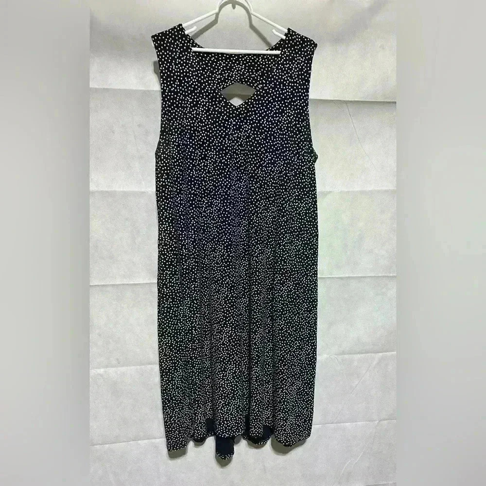 J. Jill Wearever Midi Dress Women’s Plus 2x Navy White Polkadot Stretch Keyhole